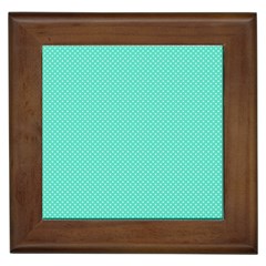 White Polkadot Hearts On Tiffany Aqua Blue  Framed Tiles by PodArtist