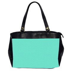 White Polkadot Hearts On Tiffany Aqua Blue  Office Handbags (2 Sides)  by PodArtist