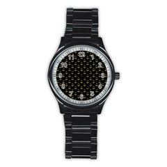 Gold Scales Of Justice On Black Repeat Pattern All Over Print  Stainless Steel Round Watch by PodArtist