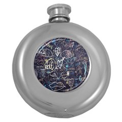 Graffiti Chalkboard Blackboard Love Round Hip Flask (5 Oz) by Celenk