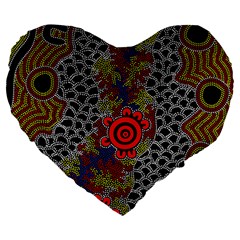 Aboriginal Art - Waterholes Large 19  Premium Heart Shape Cushions by hogartharts