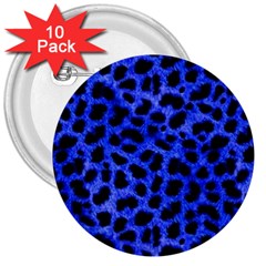 Blue Cheetah Print  3  Buttons (10 Pack)  by Bigfootshirtshop