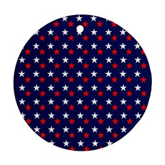 Patriotic Red White Blue Stars Blue Background Round Ornament (two Sides) by Celenk