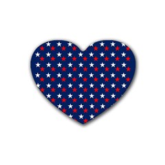 Patriotic Red White Blue Stars Blue Background Rubber Coaster (heart)  by Celenk