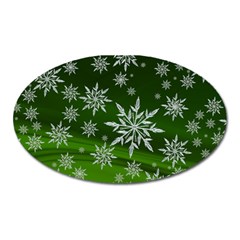 Christmas Star Ice Crystal Green Background Oval Magnet by BangZart