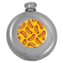 Hot Dog Seamless Pattern Round Hip Flask (5 Oz) by Celenk