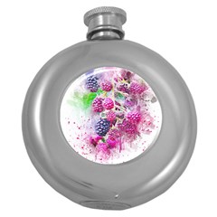 Blackberry Fruit Art Abstract Round Hip Flask (5 Oz) by Celenk