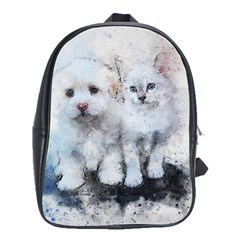 Cat Dog Cute Art Abstract School Bag (xl) by Celenk