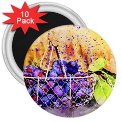 Fruit Plums Art Abstract Nature 3  Magnets (10 Pack)  by Celenk