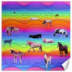 Horses In Rainbow Canvas 16  X 16   by CosmicEsoteric