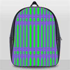 Bright Green Purple Stripes Pattern School Bag (xl) by BrightVibesDesign