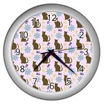 Outside Brown Cats Wall Clocks (Silver)  Front