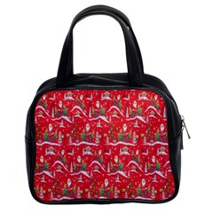 Red Background Christmas Classic Handbags (2 Sides) by Nexatart