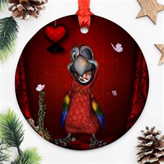 Funny, Cute Parrot With Butterflies Ornament (round) by FantasyWorld7