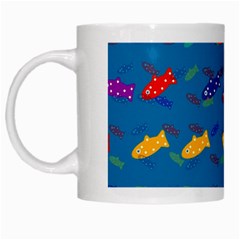 Fish Blue Background Pattern Texture White Mugs by Nexatart