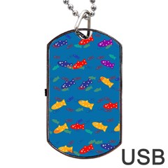 Fish Blue Background Pattern Texture Dog Tag Usb Flash (one Side) by Nexatart