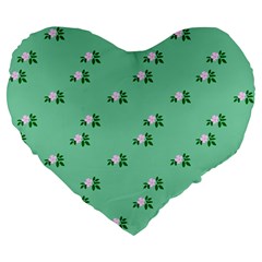 Pink Flowers Green Big Large 19  Premium Flano Heart Shape Cushions by snowwhitegirl