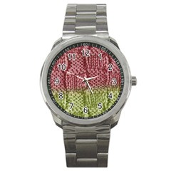 Knitted Wool Square Pink Green Sport Metal Watch by snowwhitegirl