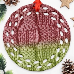 Knitted Wool Square Pink Green Round Filigree Ornament (two Sides) by snowwhitegirl