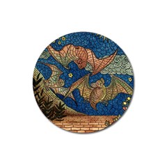 Bats Cubism Mosaic Vintage Magnet 3  (round) by Nexatart