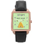 Bee mine Valentines day Rose Gold Leather Watch  Front