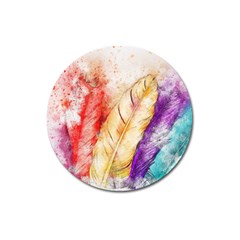 Feathers Bird Animal Art Abstract Magnet 3  (round) by Nexatart