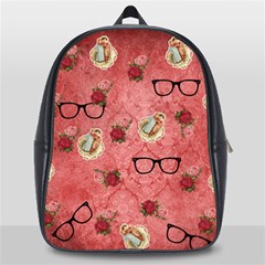 Vintage Glasses Rose School Bag (large) by snowwhitegirl