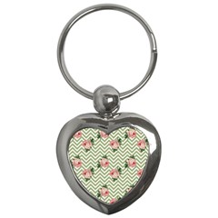 Green Chevron Rose Key Chains (heart)  by snowwhitegirl