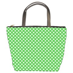 White Heart-shaped Clover On Green St  Patrick s Day Bucket Bags by PodArtist