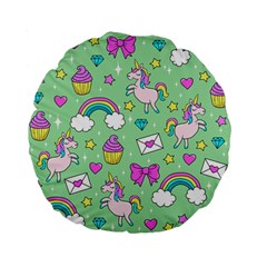 Cute Unicorn Pattern Standard 15  Premium Flano Round Cushions by Valentinaart