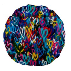 Graffiti Hearts Street Art Spray Paint Rad Large 18  Premium Flano Round Cushions by genx