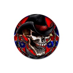 Confederate Flag Usa America United States Csa Civil War Rebel Dixie Military Poster Skull Rubber Round Coaster (4 Pack)  by Sapixe