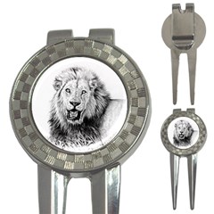 Lion Wildlife Art And Illustration Pencil 3-in-1 Golf Divots by Nexatart