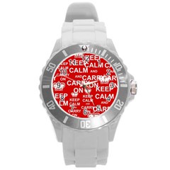 Keep Calm And Carry On Round Plastic Sport Watch (l) by Sapixe