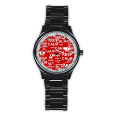 Keep Calm And Carry On Stainless Steel Round Watch by Sapixe