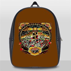 Tattoo Art Print Traditional Artwork Lighthouse Wave School Bag (large) by Sapixe