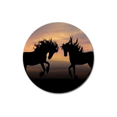 Horses Sunset Photoshop Graphics Magnet 3  (round) by Sapixe