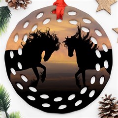 Horses Sunset Photoshop Graphics Ornament (round Filigree) by Sapixe