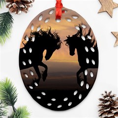 Horses Sunset Photoshop Graphics Ornament (oval Filigree) by Sapixe