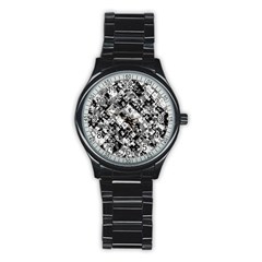 Black And White Patchwork Pattern Stainless Steel Round Watch by dflcprints
