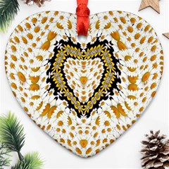 Hearts In A Field Of Fantasy Flowers In Bloom Heart Ornament (two Sides) by pepitasart