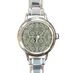 Modern Noveau Floral Collage Pattern Round Italian Charm Watch Front