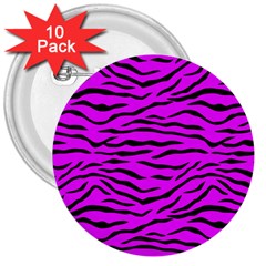 Hot Neon Pink And Black Tiger Stripes 3  Buttons (10 Pack)  by PodArtist