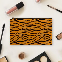 Orange And Black Tiger Stripes Cosmetic Bag (medium)  by PodArtist