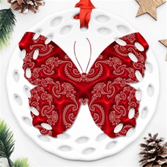 Butterfly Red Fractal Art Nature Round Filigree Ornament (two Sides) by Sapixe