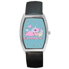 Long Distance Lover - Cute Unicorn Barrel Style Metal Watch by Valentinaart