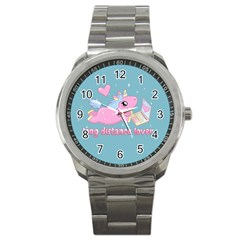 Long Distance Lover - Cute Unicorn Sport Metal Watch by Valentinaart