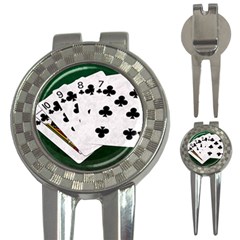 Poker Hands   Straight Flush Clubs 3-in-1 Golf Divots by FunnyCow