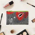 Red poppy flowers on gray background  Cosmetic Bag (XS) Front