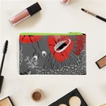 Red poppy flowers on gray background  Cosmetic Bag (XS) Back